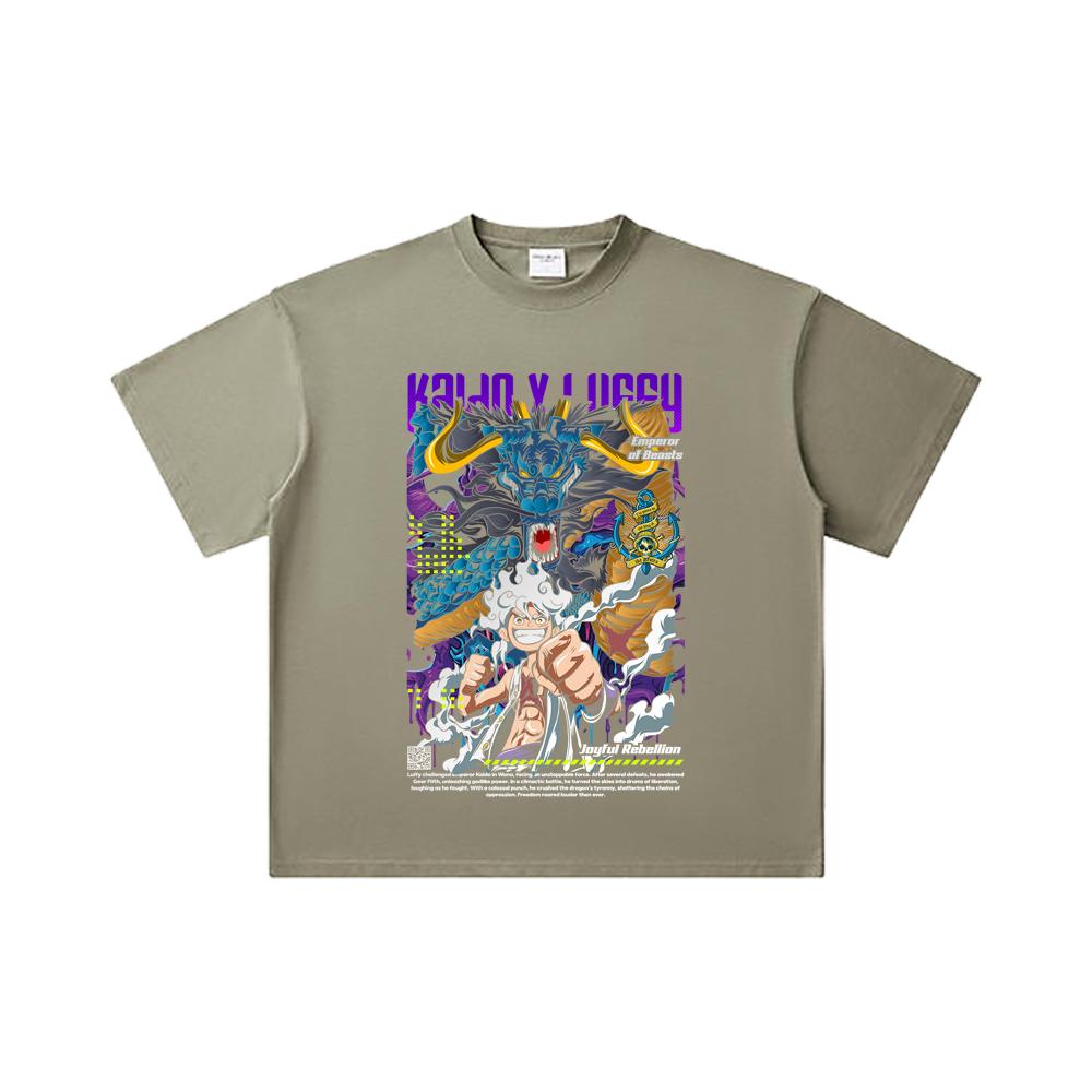 260 GSM Double Yarn 32 Count 100% Cotton One Piece V35 Luffy Kaido Print Unisex Heavy Cotton T Shirt