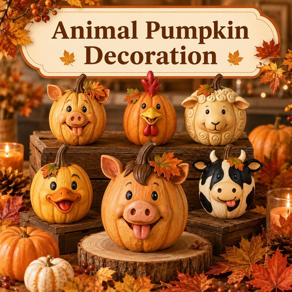 Farm Animal Pumpkin Resin Figurine Statue for Home Decor