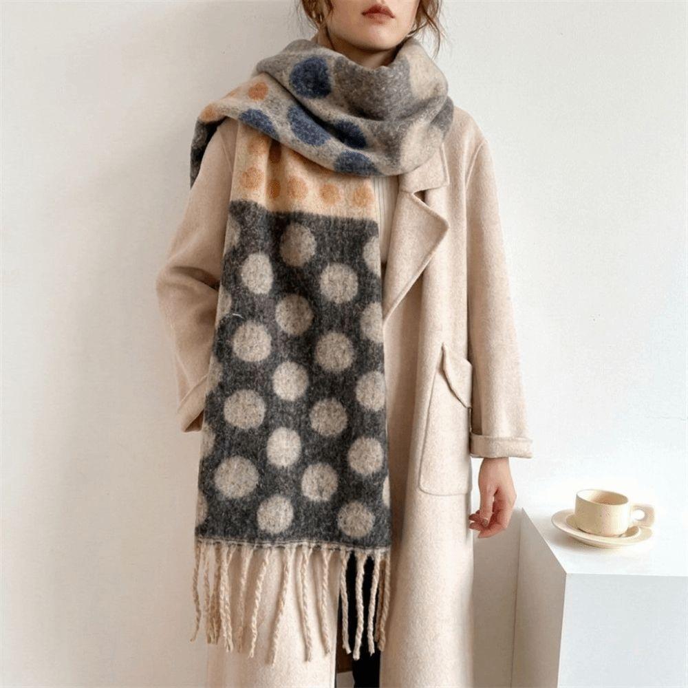Thick Polka Dot Pattern Shawl Warm Fabric Blanket Scarf Cozy Comfort Neck Wrap Casual