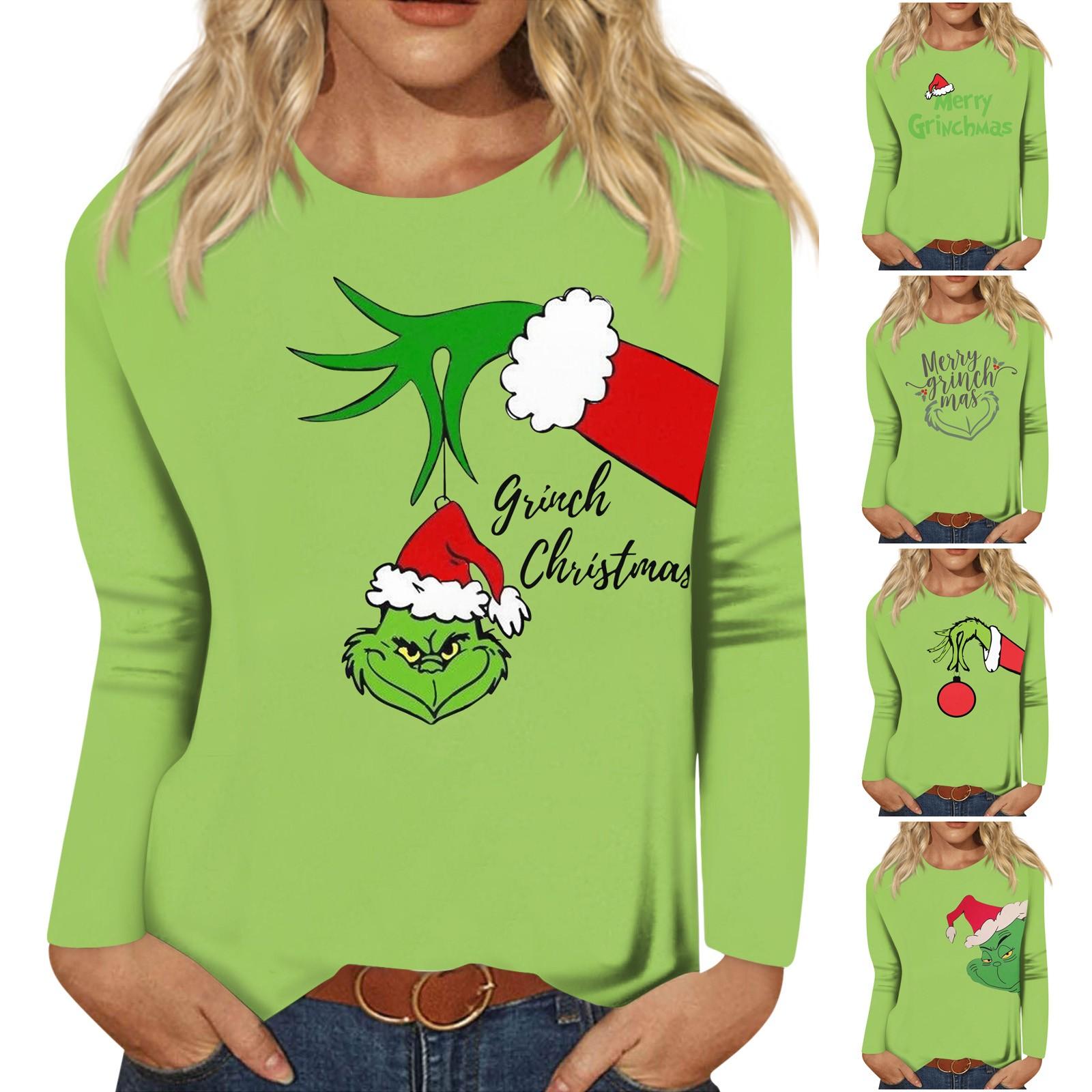 

Женская мода, повседневная блузка с длинным рукавом и рождественским принтом, пуловер с круглым вырезом XL