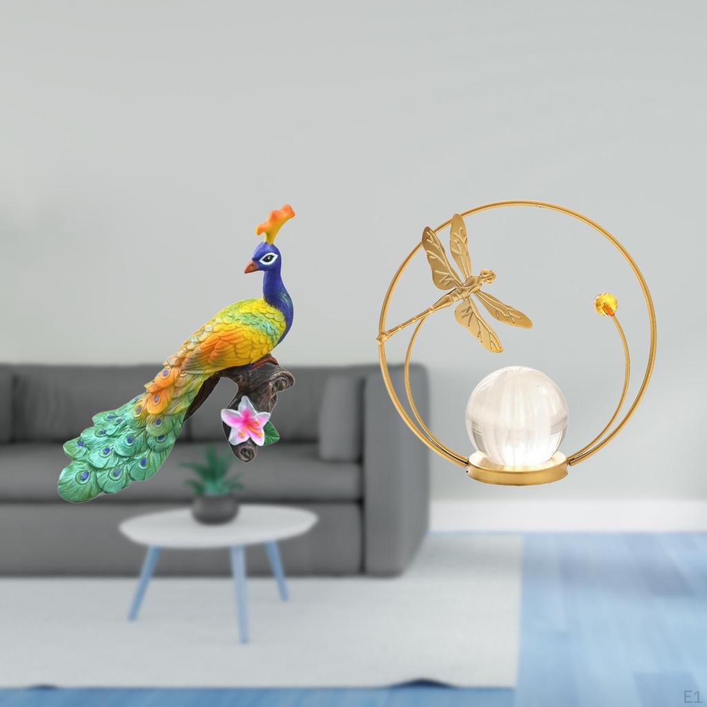 Peacock Crystal Ball Sculpture Figurine Decorative Garden Ornament Crafts Statue Stand for Home Yard