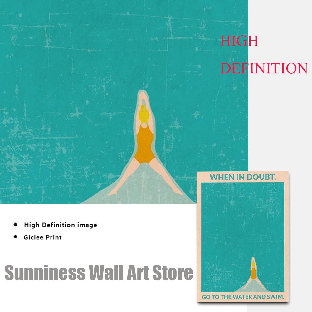 Abstract Diving Swimming Big Wave Posters In The Open Water Canvas Painting Print Quote Wall Art Pictures for Bedroom Home Decor