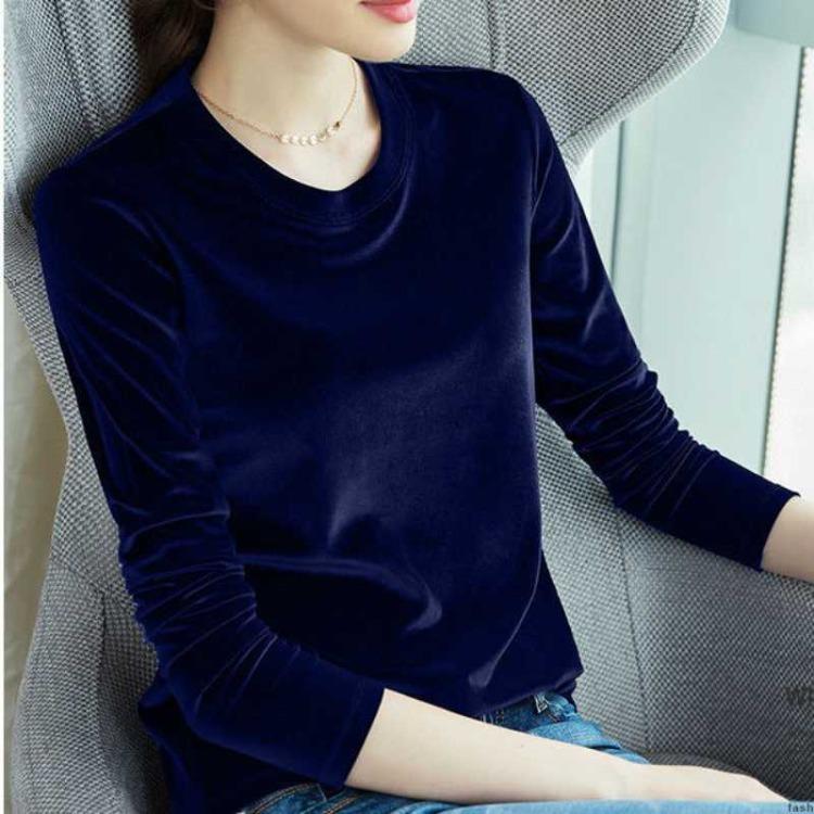 Gold Velvet Slim Top Loose Shirt Autumn Spring Women Trendy Korean Style European American Fashion