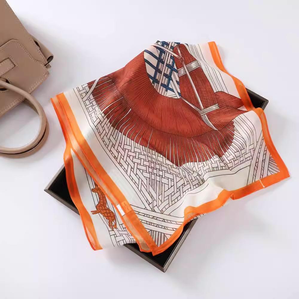Fashion new long silk scarf women's Korean version line printing simulation silk medium length thin scarf sunscreen shawl