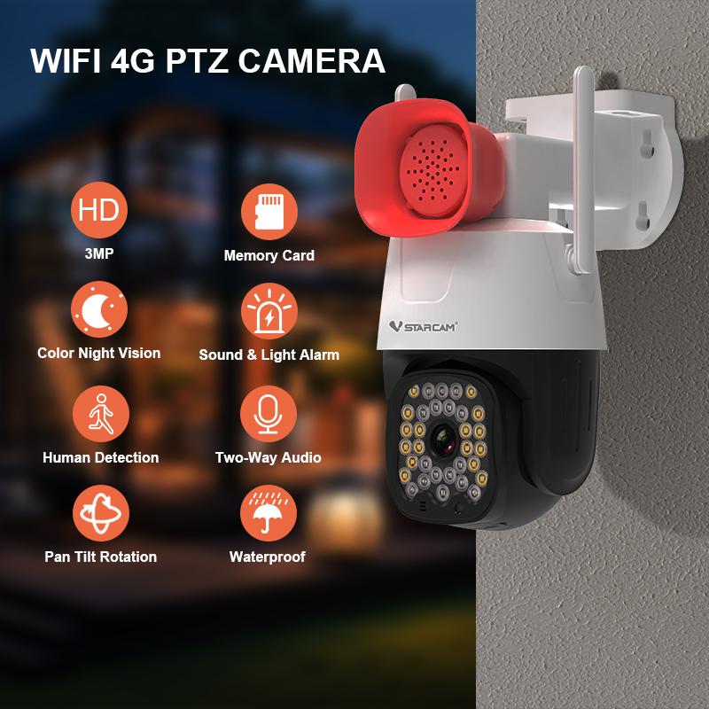 Vstarcam 4K 8MP Telecamera IP WiFi a tre obiettivi PTZ esterna Impermeabile Audio a 2 vie Visione notturna a colori Telecamera di sicurezza con rilevamento del movimento  30