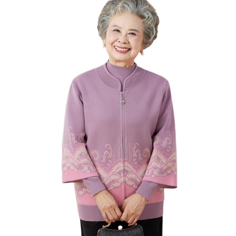 Autumn and Winter Sweater Cardigan Medium and Old Loose Top Mother Autumn Knitted Wedding Dress Two-piece Suit Women