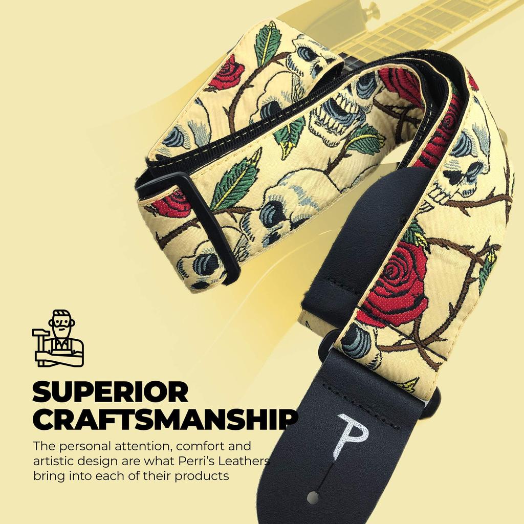 P Leathers Jacquard Guitar Strap Perri's Ltd. TWS-6538 Skull/Rose