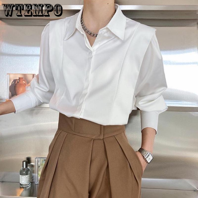 Vintage Satin Ruffle Shirt Women's White Design Sense Small Spring and Autumn Long Sleeved Premium Chic Shirt