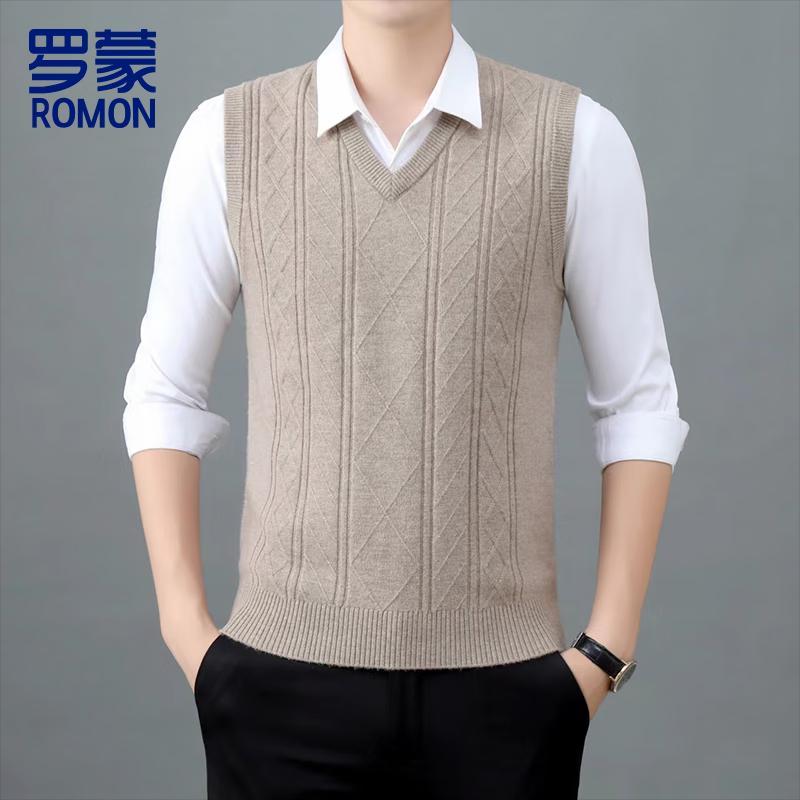 Romon Men's V-Neck 100% Wool Pullover Sweater