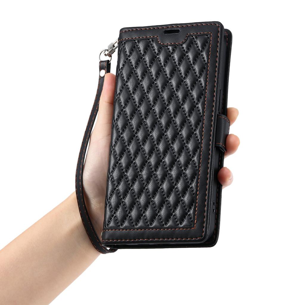 For Xiaomi Redmi 15 5G (Global) (169mm) Leather Case Rhombus Texture Wallet Stand Phone Cover with Wrist Strap
