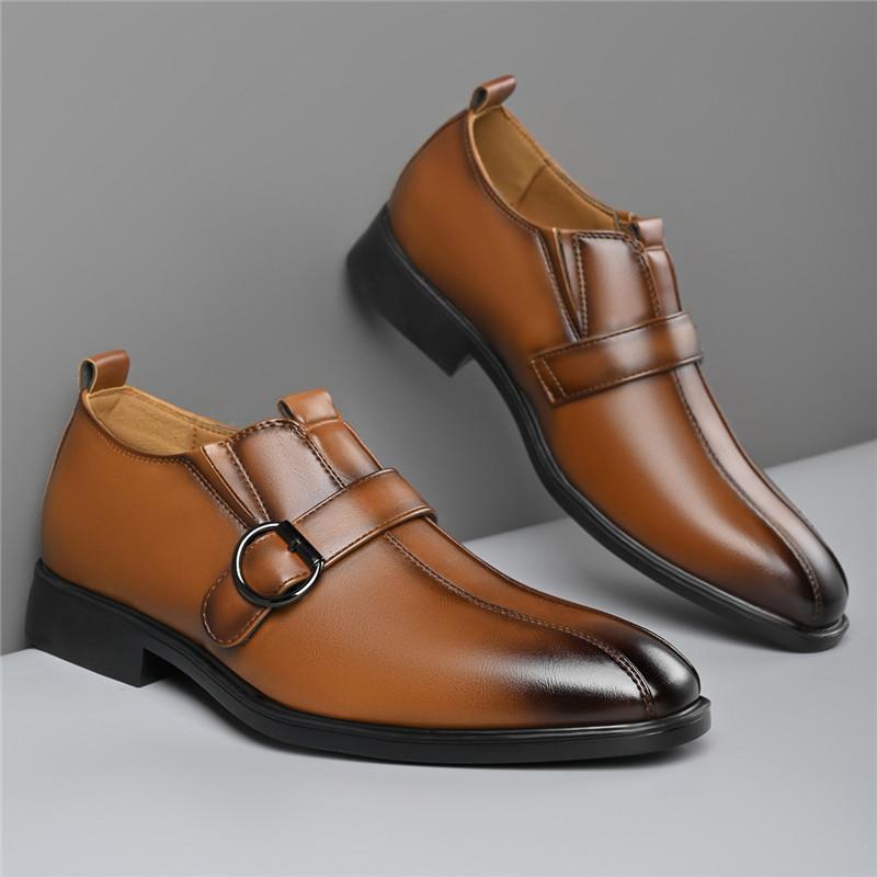 New Pointed Belt Buckle Patchwork Leather Shoes Men Designer Monk Strap Loafers Formal Wedding Prom Dress Homecoming Footwear
