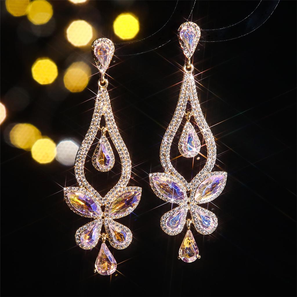 Cercei cu stras din sticlă cu temperament de lux Cercei cu picătură exagerați personalizați pentru femei Cercei feminini 1 pereche