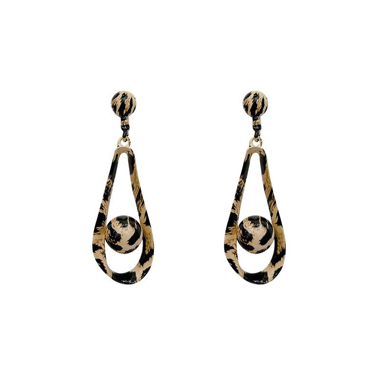 Exaggerated leopard print water drop earrings women's unique long large earrings retro earrings