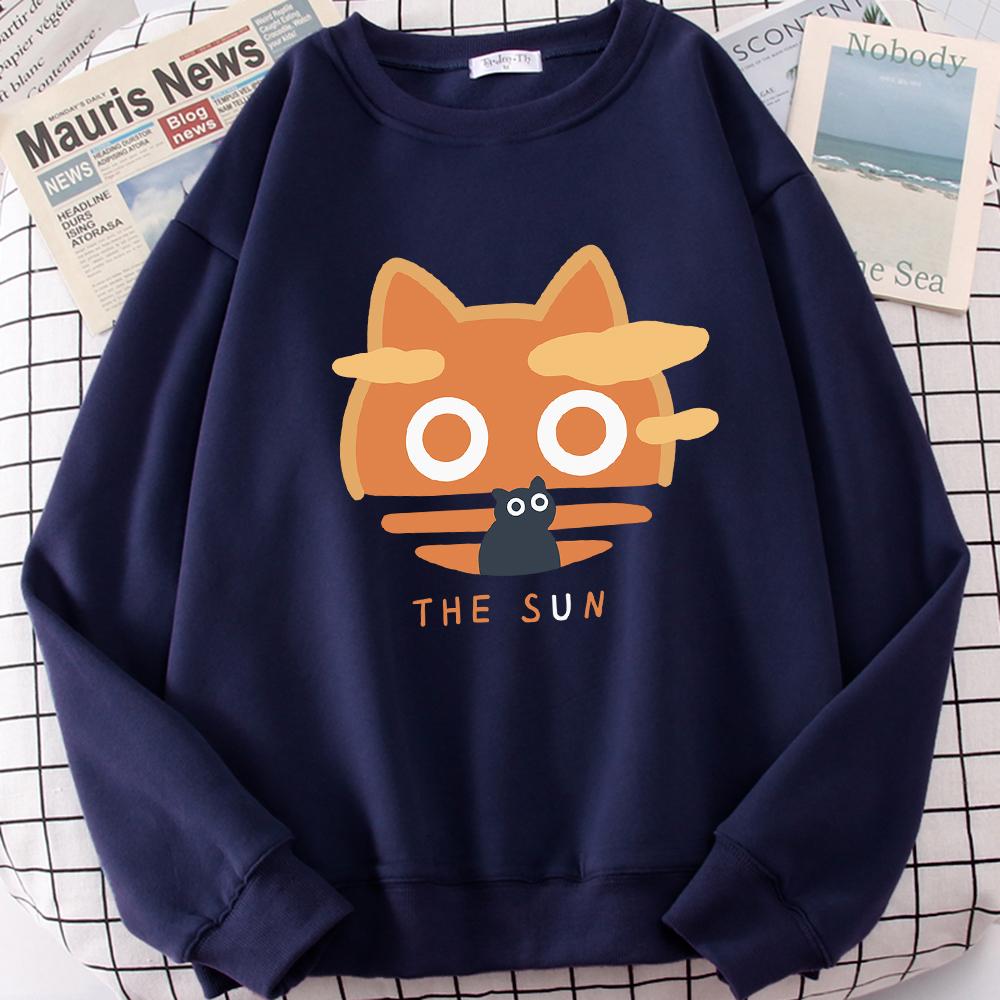 El Sol Naranja Gato Divertido Lindo Estampado Dibujos Animados Sudadera con Capucha Ropa Otoño Invierno Sudaderas de Forro Polar Sueltas Cómodas