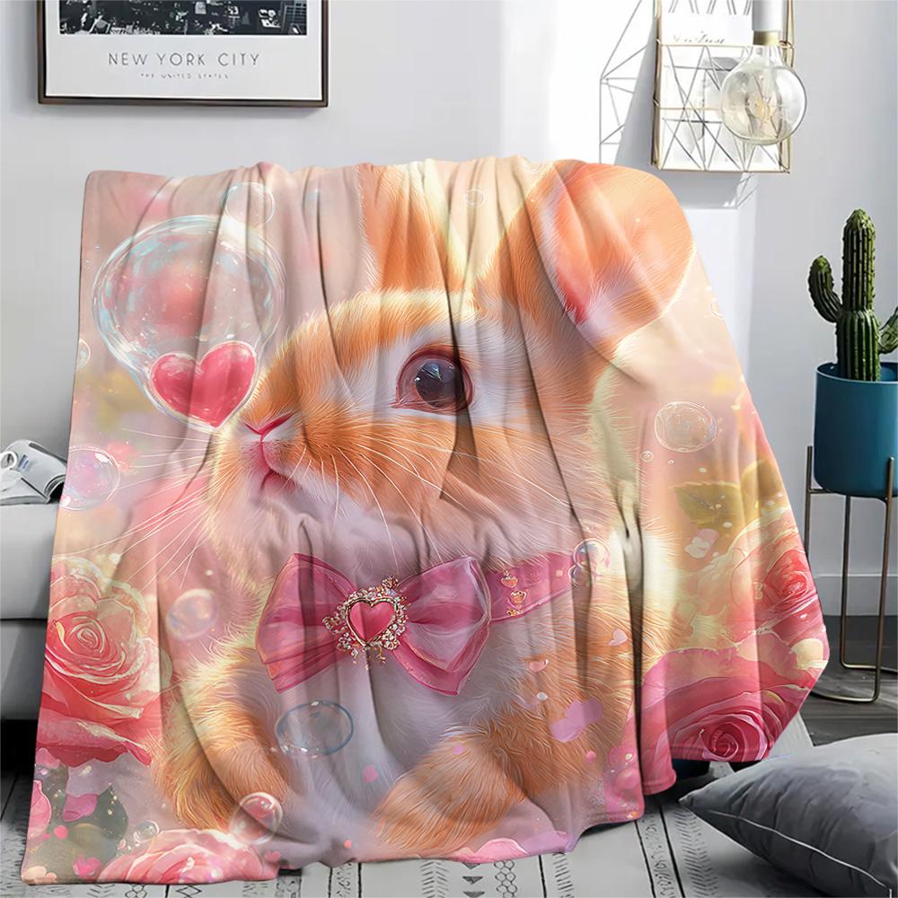 Rabbit Print Flannel Blanket, High quality Comfortable for All Seasons, Home Decor, Warmth and Comfort, Perfect for Christmas Gifts