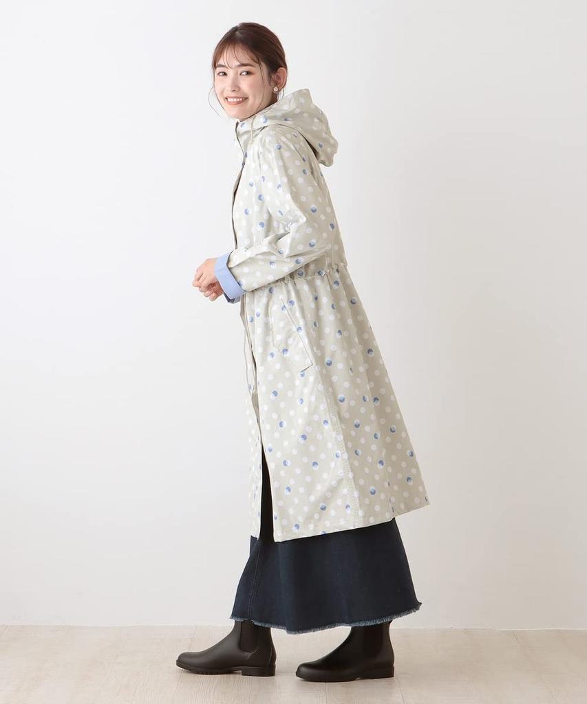 Afternoon Tea Living HP99 Polka Dot Drawstring Gray Raincoat,