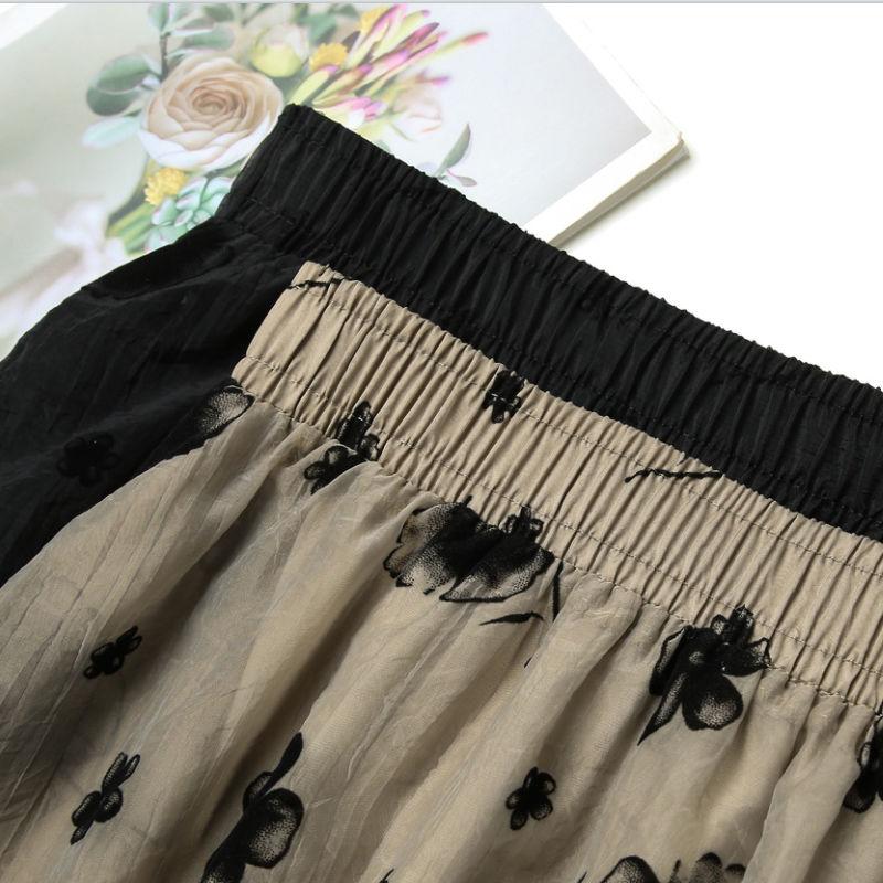 Sommer organza midiskjørt for kvinner Nytt stilig trykt stort svingeskjørt Høyt midje hengende garnskjørt