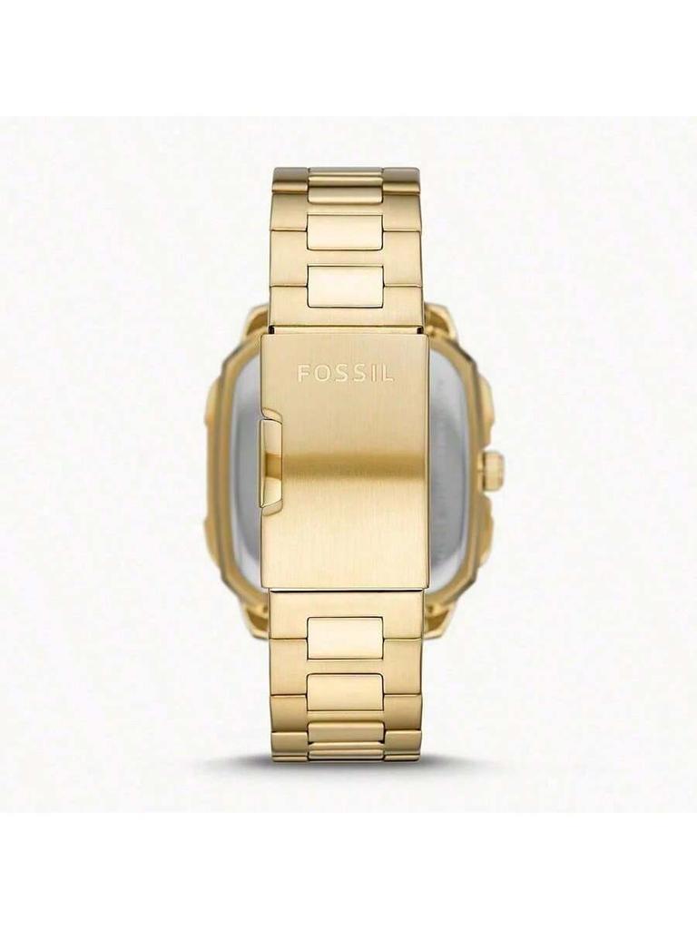 Men's Automatic Hollow-out Gold Dial Watch Golden Steel Strap. small square hollow-out dial fashionable versatile, perfect boyfriends friends. BQ2573