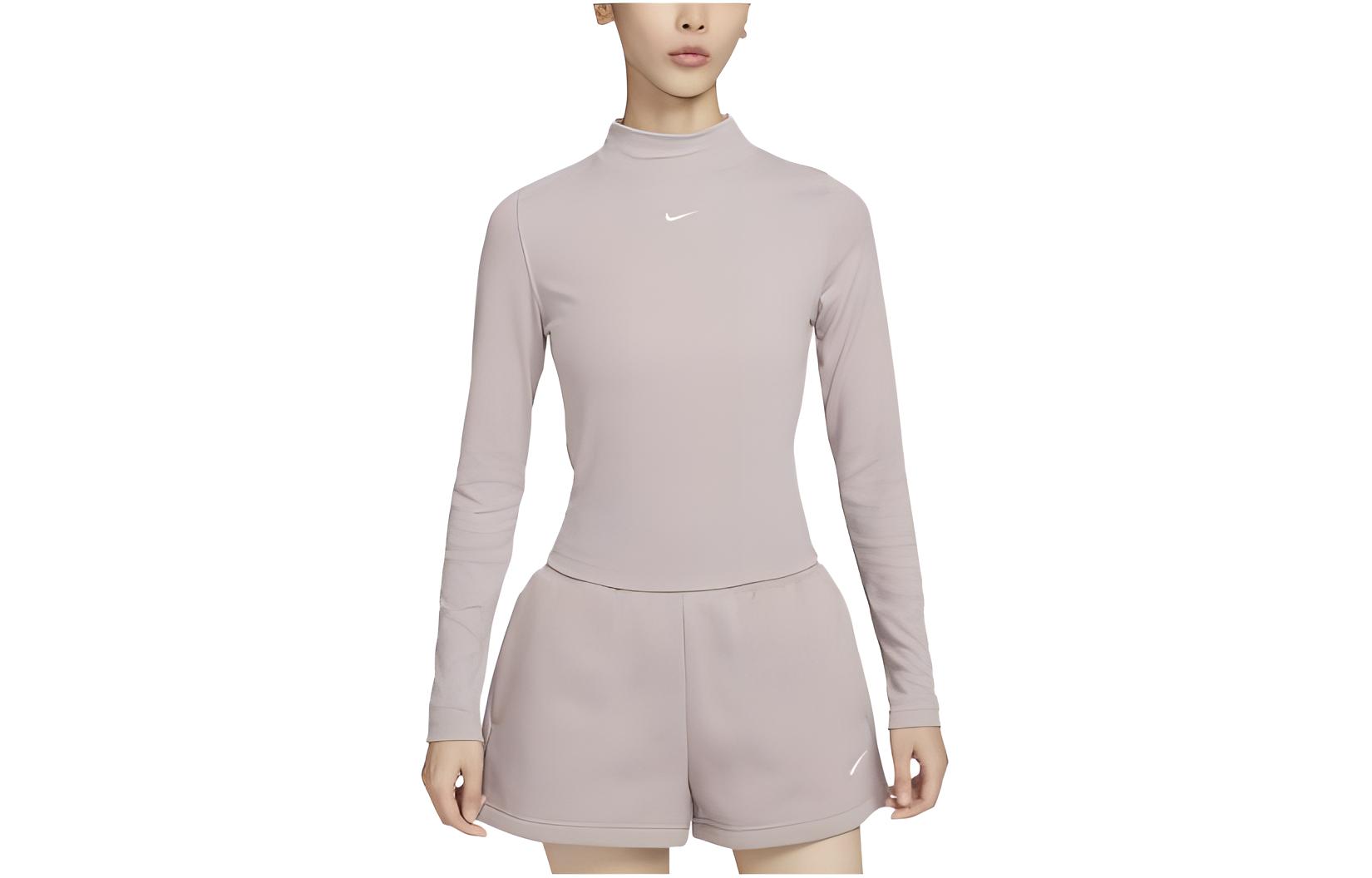 Nike T Shirts Women s Blended Gray Brown Turtleneck Moderate Straight Fit DV7881-272 M