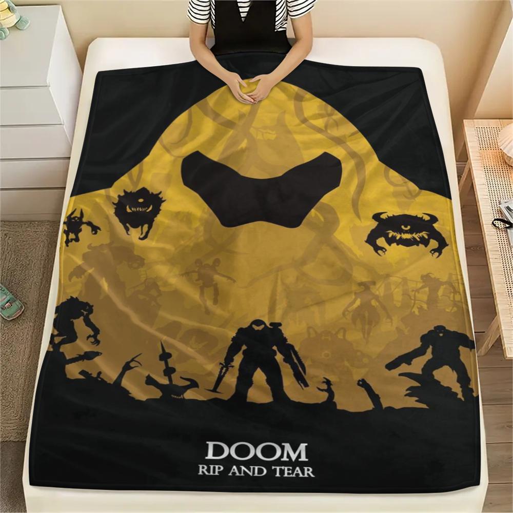 1PC Doom Print Flannel Blanket, High quality Comfortable for All Seasons, Home Decor, Warmth and Comfort, Perfect for Christmas Gifts
