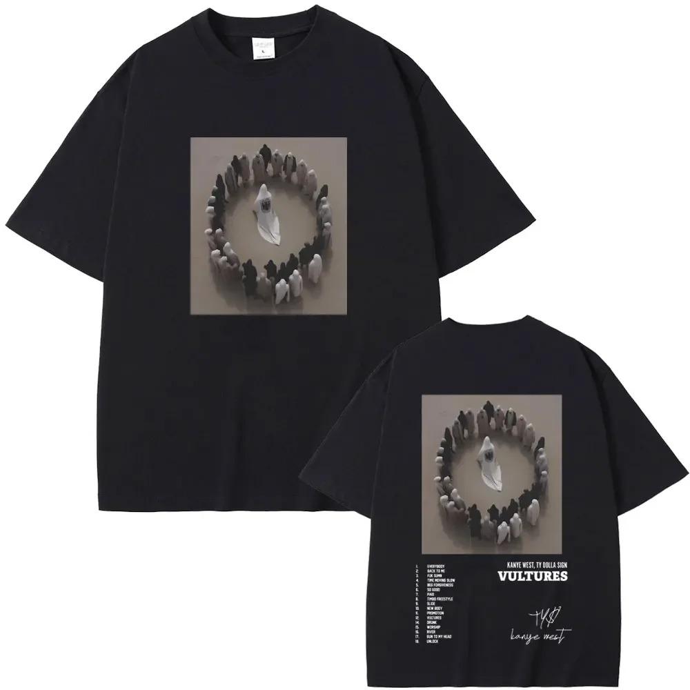 Raper Kanye West Nowy Album Muzyczny Vultures Graficzne Koszulki Męskie Damskie Hip Hop Moda Uliczna Luźne Koszulki Bawełniane Topy