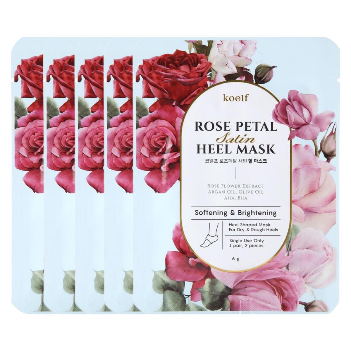 Koelf Rose Petal Satin Heel Mask, Deep Moisture & Softening, 6g x 5pcs