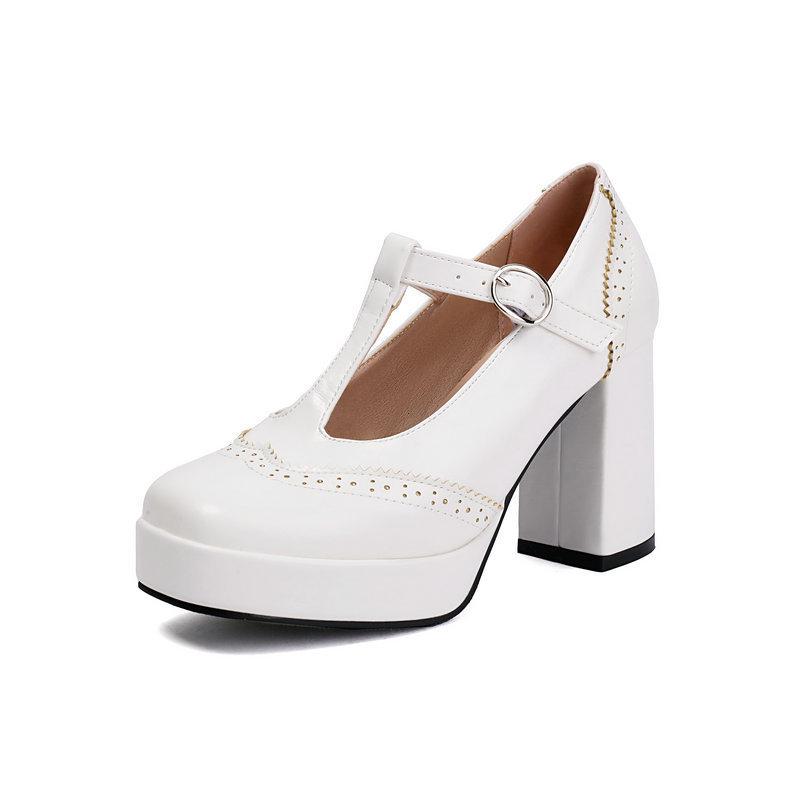 Bullock women's single shoes spring and autumn square head platform thick heel super high heel T-strap British style women's high heels