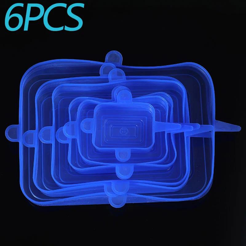 6PCS Food Cover Adjustable Elastic Silicone Cap Reusable Kitchen Utensil Storage Airtight Food Packaging Lids Accessories