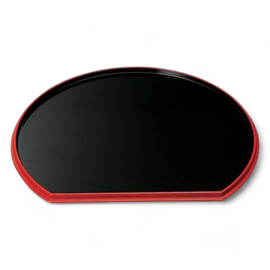 Tray Black with Red Rim and Red Brushed Lacquerware Made in Japan J-kitchens 1-shaku (33.3cm) Half-moon Double-Sided (Tray) Top, Black, (ABS Resin),