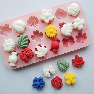 Flower Candy Silicone Mold Daisy Rose Leaf Bows Chocolate Ice Cube Tray 3D Floral Cookies Wax Melts Cake Cupcake Topper Kitchen