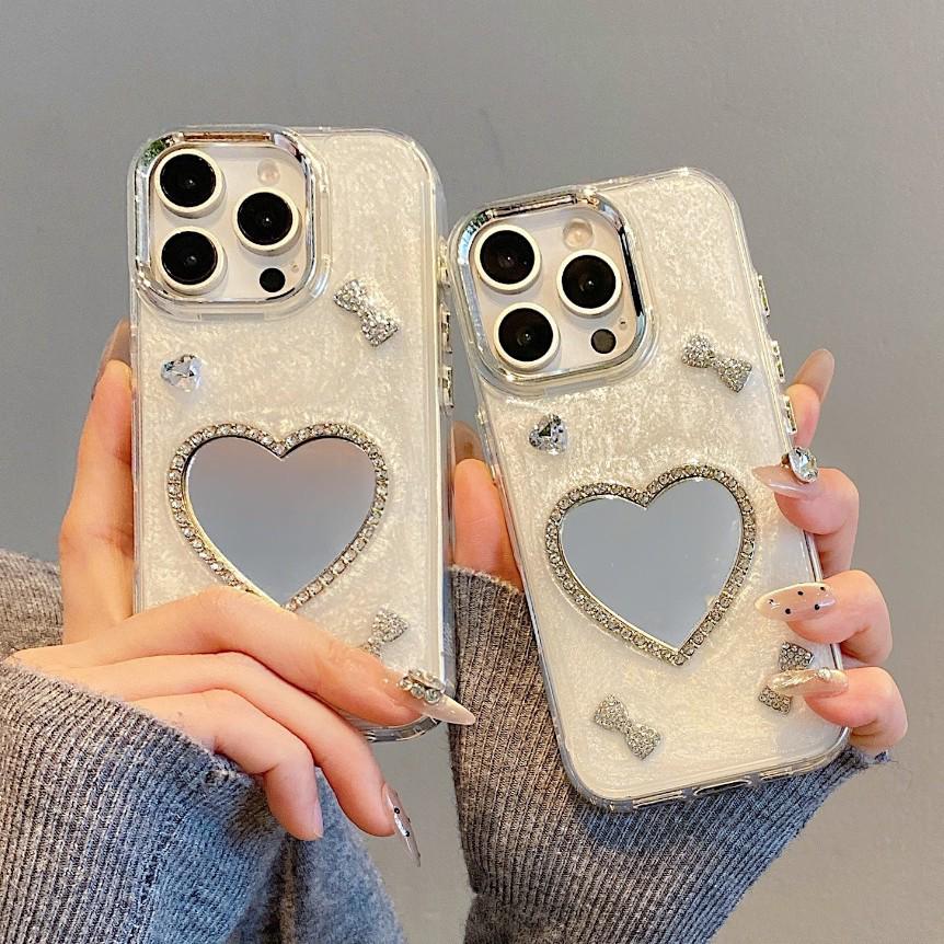 Heart Mirror Electroplated Frame Case for iPhone 17 & Apple 16 PROMAX (No Bracelet).