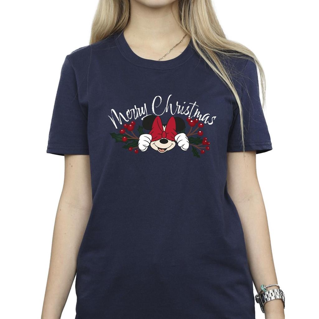 Disney Womens/Ladies Minnie Mouse Christmas Holly Cotton Boyfriend T-Shirt