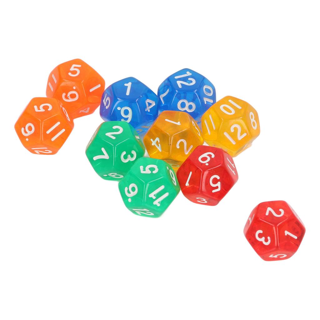 40Pcs 12 Sided Transparent Dice Waterproof 5 Colors Translucent Dice for Board Games and Teaching