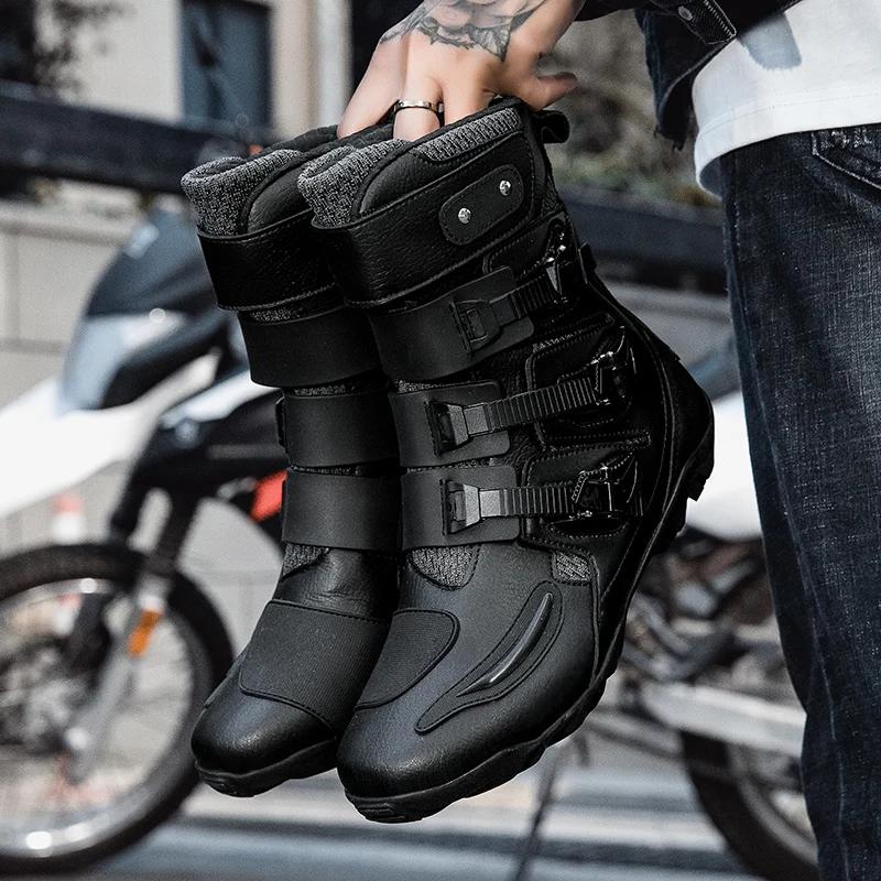 Motorcycle Boots Men Motorcycle Riding Shoes Ankle Shoes Gear Shifting Pads Ultrafine Fiber Upper Motorcyclist Boots Size 37-47