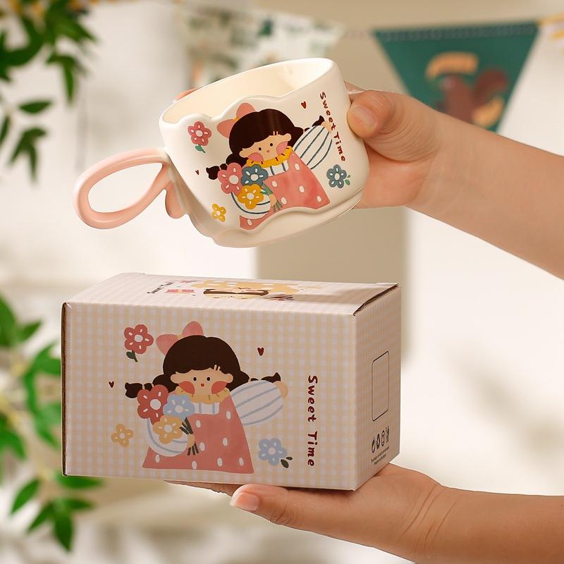 Cartoon Boys And Girls Ceramic Mugs, High-Value Stacking Cups, Souvenir Cups, Gifts For Girlfriends, Coffee Cups