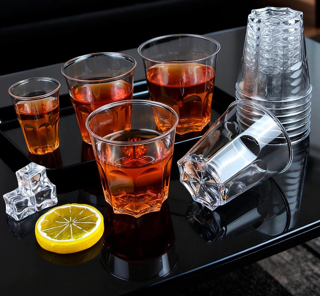 Aviation-Grade High-Transparency Disposable Water Cup: Durable, Thickened, Octagonal Design for Household and Bar Use, Resistant to High Temperatures.
