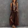 1116 European and American solid color casual sleeveless vest and wide-leg pants cotton and linen women's suit