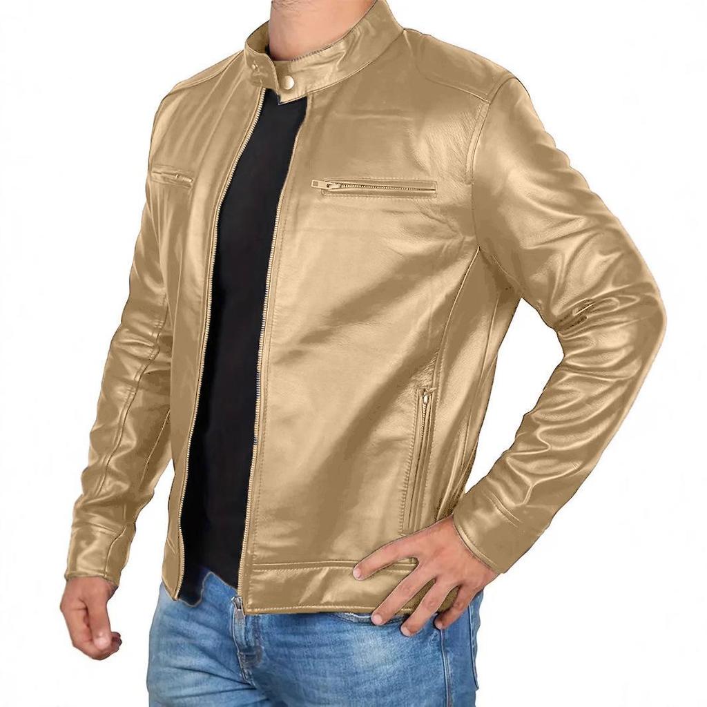 Herren Retro Slim Fit Stehkragen Motorradjacke mit Mehreren Taschen für Frühling/Sommer