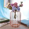 Nordic Lantern Shaped Wrought Iron Vase Glass Iron Tabletop Flower Vase(  Gold)