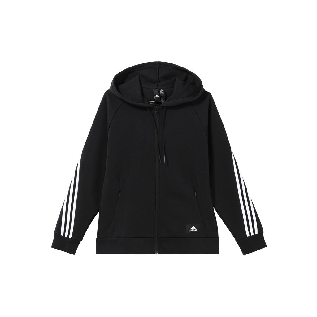 Adidas Colorblock Stripe Sporty Hooded Jacket Women Jackets Black H57287