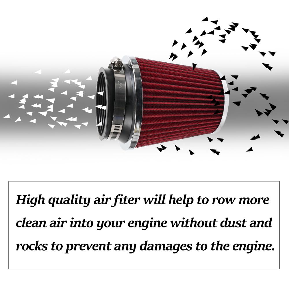 MUTEKI Car Air Filter Universal 76mm Air Filter Mushroom Type Air Intake Filter Adjustable Replacement Filter (Red)