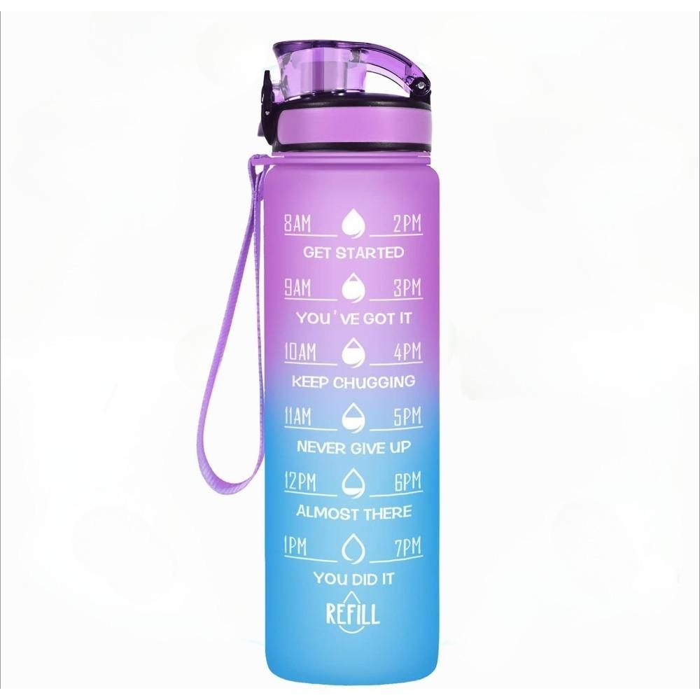Wasserflasche mit großer Kapazität mit Trinkzeiten und Strohhalm, auslaufsicher, geeignet für Büro, Fitnessstudio, Outdoor-Sport-Wasserflasche
