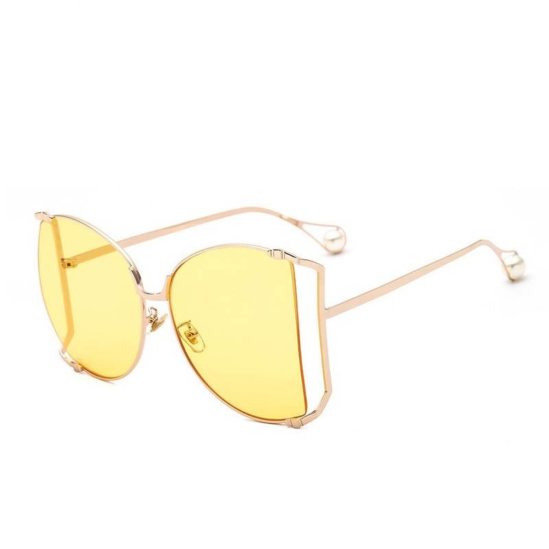 

Fashion Model Ocean Yellow Square Sunglasses Women Luxury Brand Oversized Shades Pearl Chic Sun Glasses For Female Men Oculos Metal