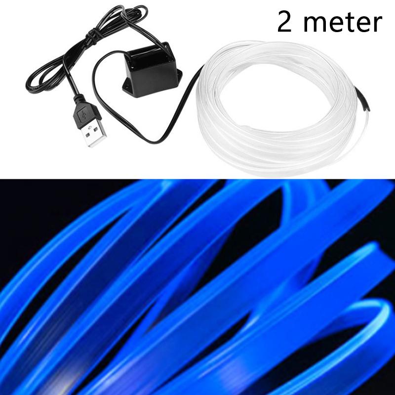 

1M/2M светодиодная декоративная лампа для салона автомобиля, неоновая лента El Wiring для авто, гибкий рассеянный свет, USB-диод для вечеринки 2 meter синий