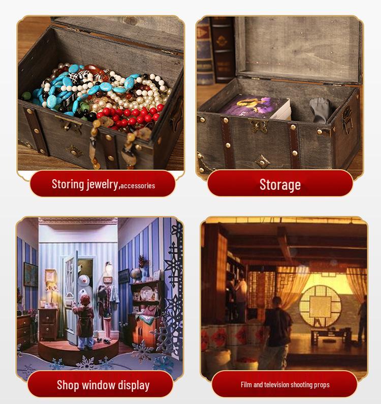 Retro-Style Wooden Jewelry Box with Lock and Stone Accents