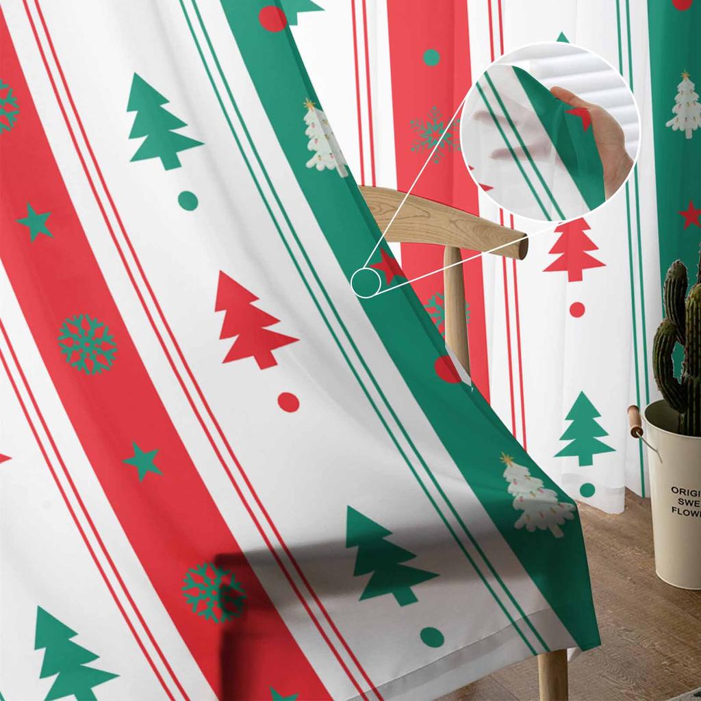 Christmas Tree Striped Snowflakes Sheer Curtains for Kids Bedroom Living Room Voile Window Curtains Tulle Drapes
