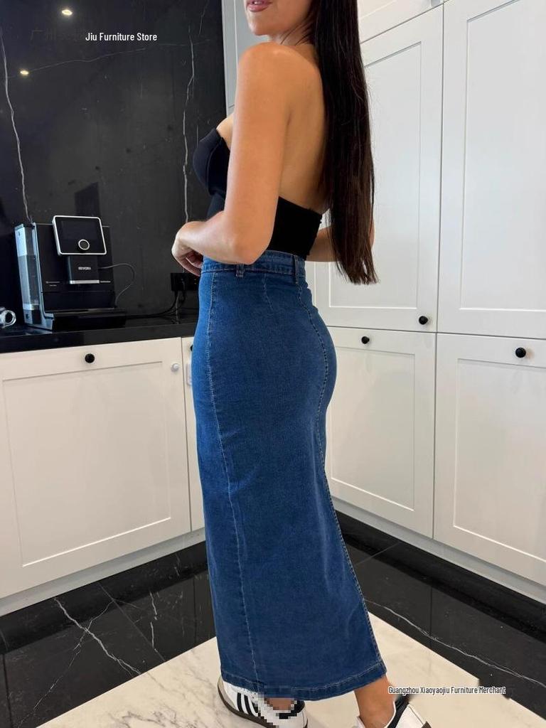 Women's High Waist Irregular Slit Denim Skirt - Sexy Slim Fit, Hip-Hugging
