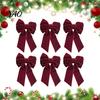 Kersttafeldecoratie 6 Stuks Fluwelen Strik Servetringen, Stofhouders, Rode Feestelijke Tafelsetting Groene Ringen voor Diner
