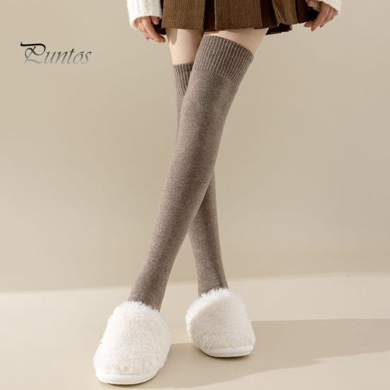 1 Pair Women Winter Socks Tihick Plush Over Knee Socks Anti-slip Solid Color Warm Thickened Stockings Warmth Socks for Various Occasions