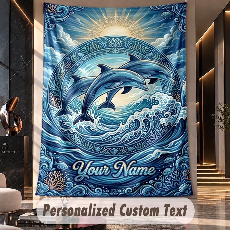 Oceanic Shell Paradise Theme Wall Tapestry Customized With Name Text Personalized Hanging Tapestry For Bedroom Living Room Decor